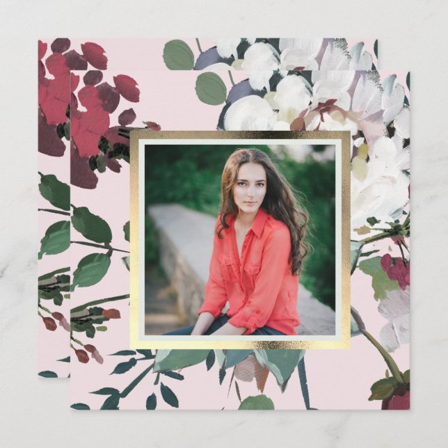 Pretty Blush Floral Graduation Party Photo Invitation (Front/Back)