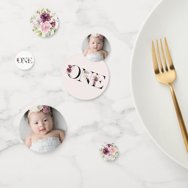 Pretty Blush Floral ONE Baby Girl's First Birthday Confetti (Group)