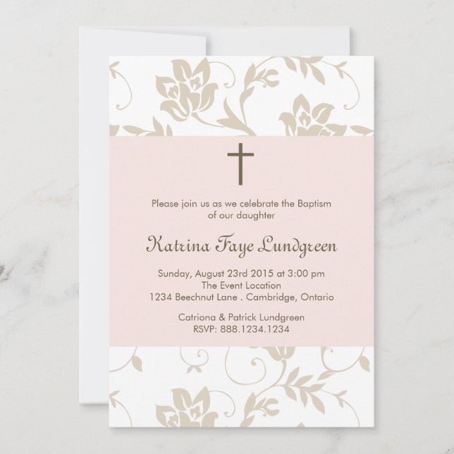 Pretty Blush Floral Pattern Baptism Invitation (Front)