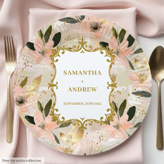 Pretty Blush Gold Wedding Paper Plates (Pretty Blush Gold Wedding Paper Plates)