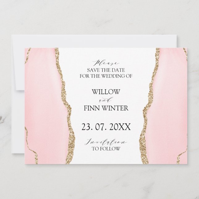 Pretty Blush Pink Agate Modern Save The Date (Back)