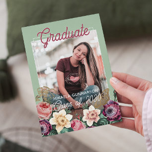 Pretty Blush Pink Botanical Floral Boho Graduation Announcement