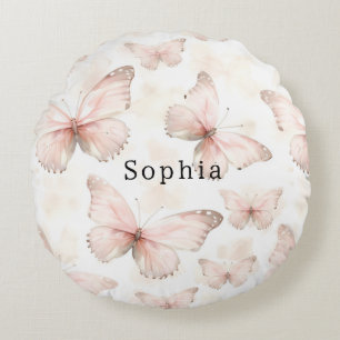 Pretty Blush Pink Butterflies Round Cushion