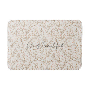 Pretty Blush Pink Cream Floral  Bath Mat