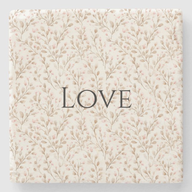 Pretty Blush Pink Cream Floral Love   Stone Coaster (Front)