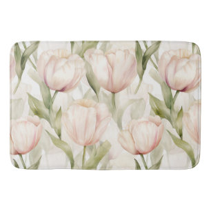Pretty Blush Pink Cream Tulips Floral Bath Mat
