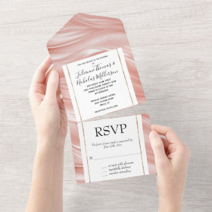 Pretty Blush Pink Elegant Glamourous Swirl All In One Invitation