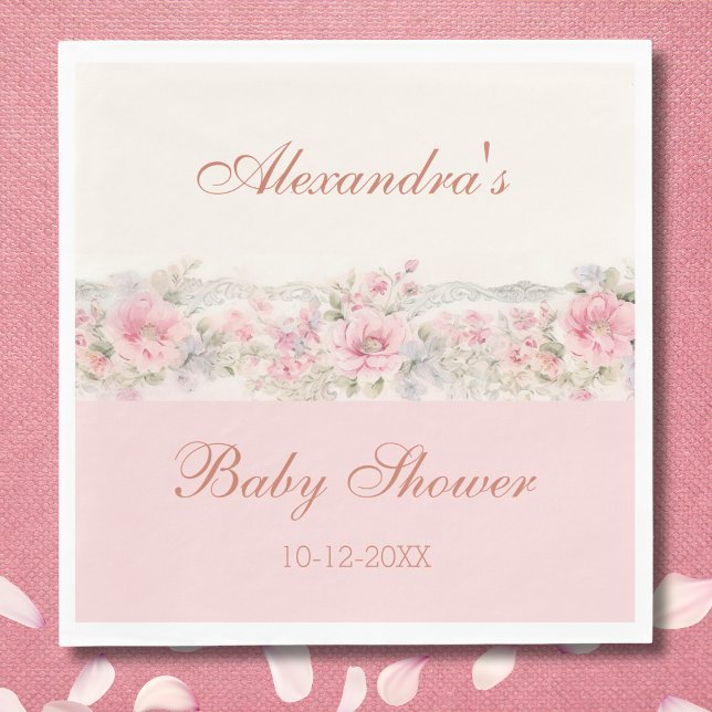 Pretty Blush Pink Floral Baby Shower Shabby Chic Napkin (Creator Uploaded)