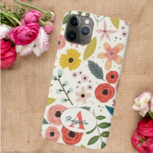 Pretty Blush Pink Floral Botanical Monogram iPhone 11 Pro Case