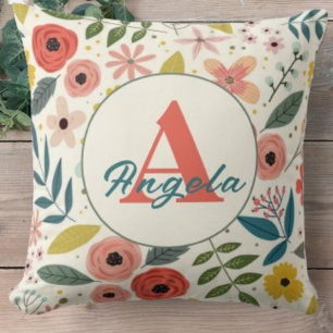 Pretty Blush Pink Floral Botanical Monogram Cushion
