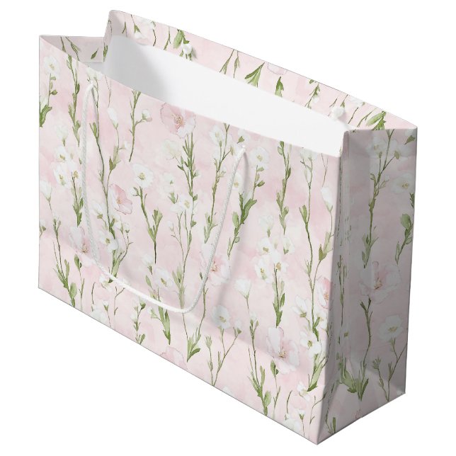 Pretty Blush Pink Floral Bridal Shower Large Gift Bag (Front Angled)