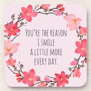 Pretty Blush Pink Floral Cute Typography Coaster