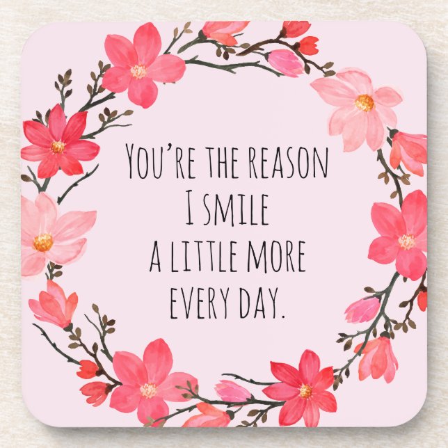 Pretty Blush Pink Floral Cute Typography  Coaster (Front)