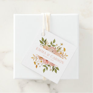 Pretty blush pink floral garden wedding reception favour tags