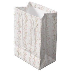 Pretty Blush Pink Floral Stripes Bridal Shower Medium Gift Bag