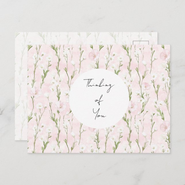 Pretty Blush Pink Floral Thinking of you Postcard (Front/Back)
