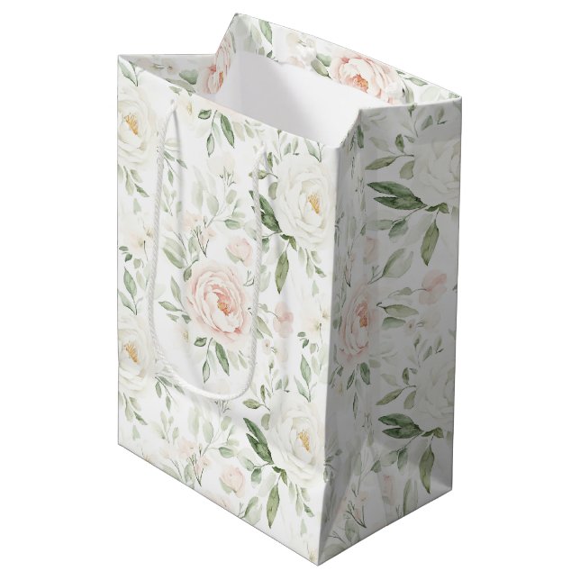 Pretty Blush Pink Floral Wedding Medium Gift Bag (Front Angled)
