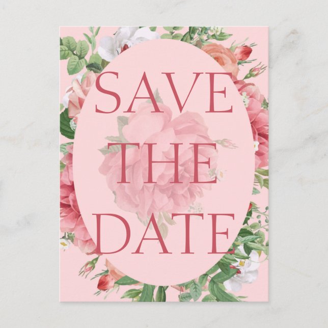 Pretty Blush Pink Floral Wedding Save the Date Announcement Postcard (Front)