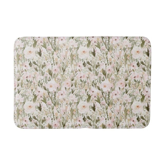 Pretty Blush Pink Flowers Bath Mat (Front)
