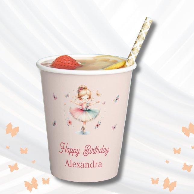 Pretty Blush Pink Girl Ballerina Birthday Party Paper Cups (Creator Uploaded)