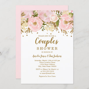 Pretty Blush Pink Gold Floral Couples Shower Invitation
