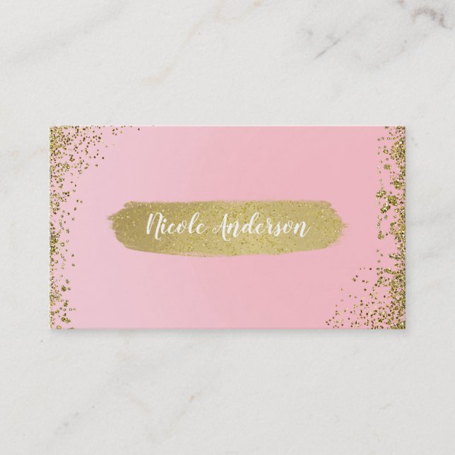Pretty Blush Pink Gold Glitter Glam Modern Chic Business Card (Front)