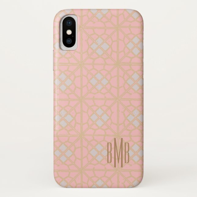 Pretty Blush Pink Gold Trendy Mosaic Tile Design Case-Mate iPhone Case (Back)