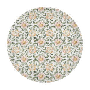 Pretty Blush Pink Green Leaves Floral Birthday Cutting Board