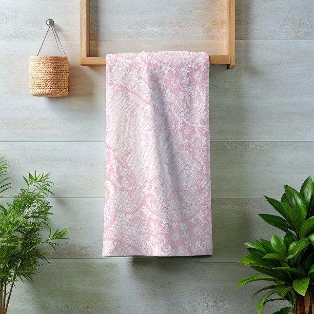 Pretty Blush Pink Lace Look Floral Bath Towel Set (Creator Uploaded)