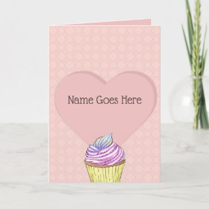 Pretty Blush Pink Love Heart Sweet Treats Cupcake Card