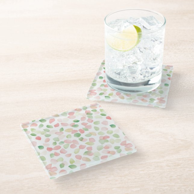 Pretty Blush Pink Mint Flower Petals   Glass Coaster (Angled)