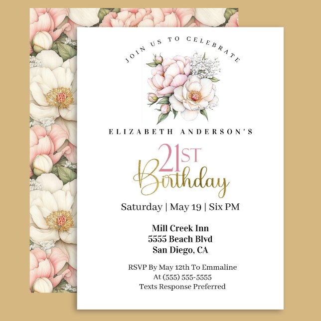 Pretty Blush Pink Peony Floral 21st Birthday Invitation (Creator Uploaded)