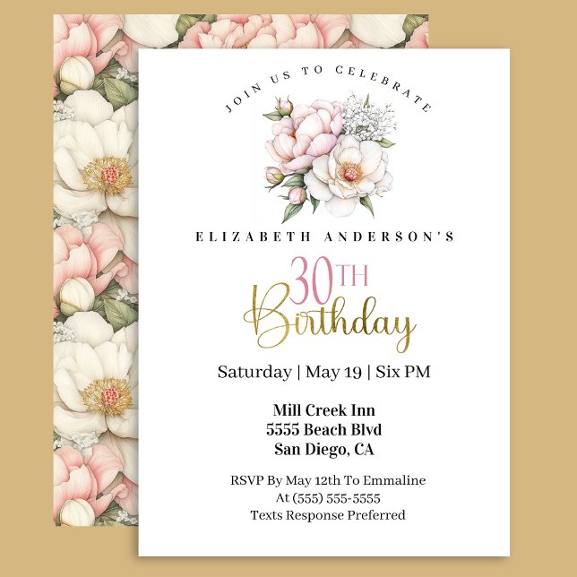 Pretty Blush Pink Peony Floral 30th Birthday Invitation (Creator Uploaded)