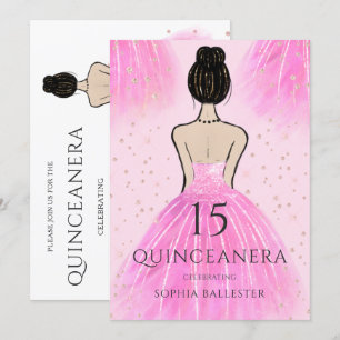 Pretty Blush Pink Princess Dress Quinceanera Party Invitation