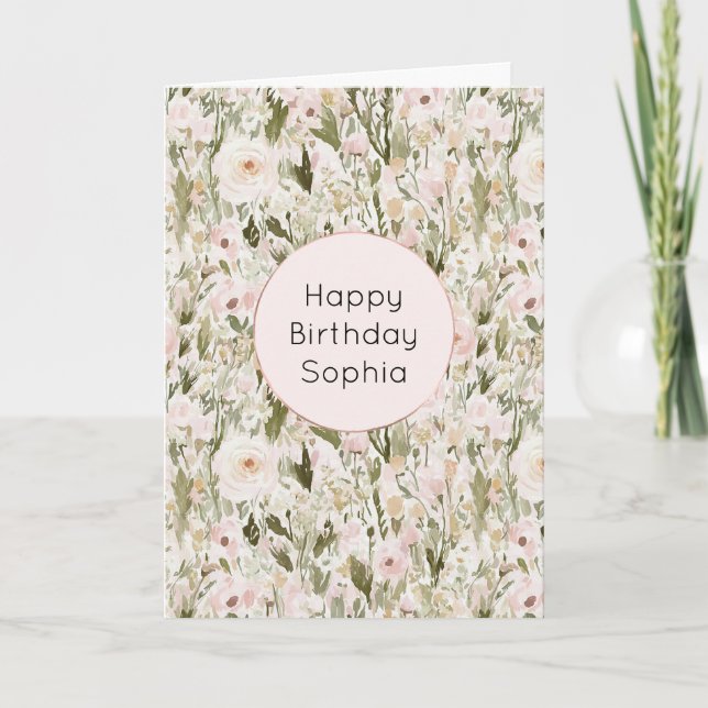 Pretty Blush Pink Rose Flowers Card (Front)