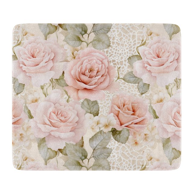 Pretty Blush Pink Roses Floral Bridal Shower Cutting Board (Front)