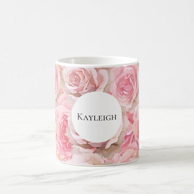 Pretty Blush Pink Roses Floral Coffee Mug (Center)