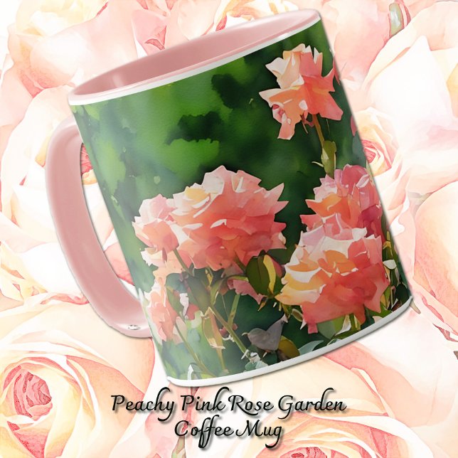Pretty Blush Pink Roses Garden Art Mug Cup (Peachy pink rose garden in a watercolor style art on a stylish mug.)