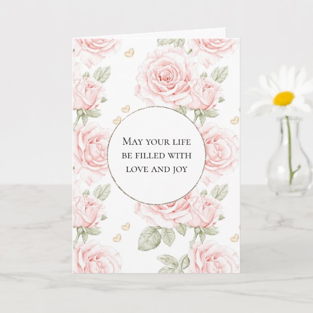 Pretty Blush Pink Roses Wedding Card (Small Plant)