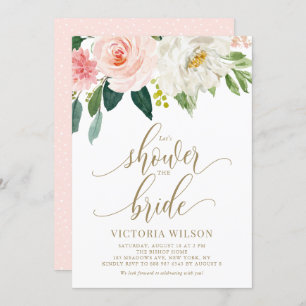 Pretty Blush Pink Spring Floral Gold Bridal Shower Invitation