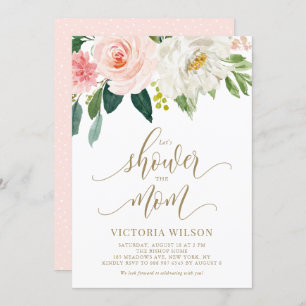 Pretty Blush Pink Spring Florals Gold Baby Shower Invitation