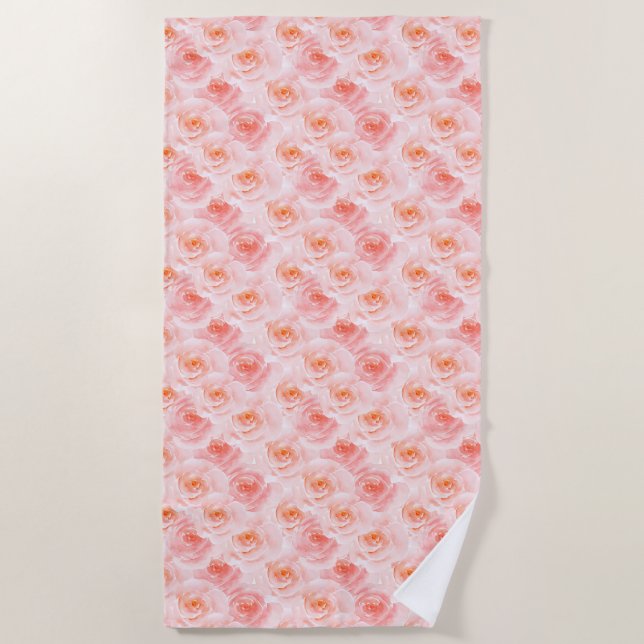 Pretty Blush Pink Watercolor Roses Beach Towel (Front)