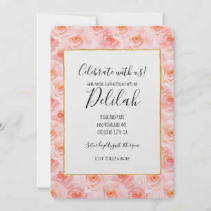 Pretty Blush Pink Watercolor Roses Birthday Invitation
