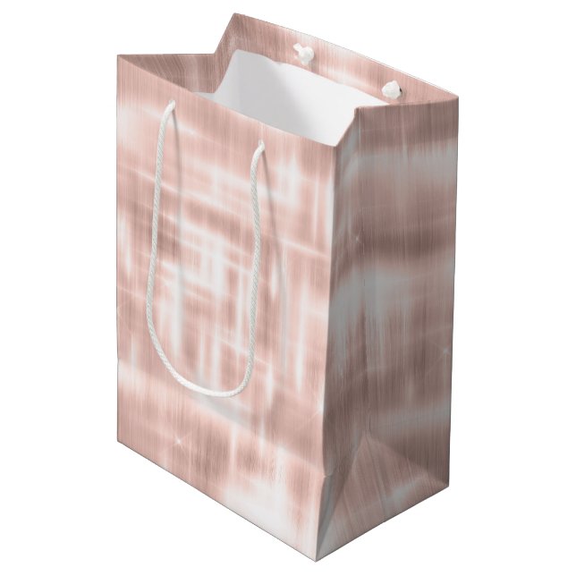 Pretty Blush Pink White Abstract Stripes Medium Gift Bag (Front Angled)