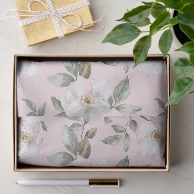 Pretty Blush Pink White Flowers Bridal Shower Tissue Paper (Gift)