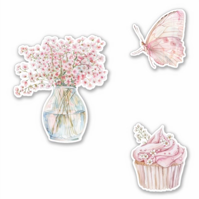 Pretty Blush Pink White Flowers Butterfly  (Front)