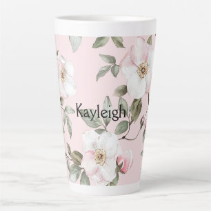 Pretty Blush Pink White Flowers Latte Mug