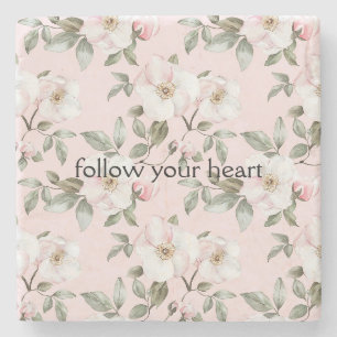 Pretty Blush Pink White Flowers Stone Coaster