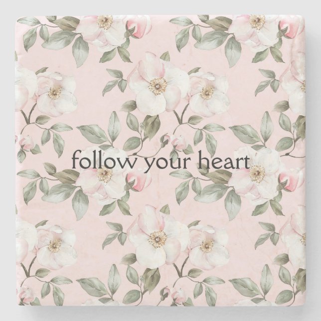 Pretty Blush Pink White Flowers   Stone Coaster (Front)