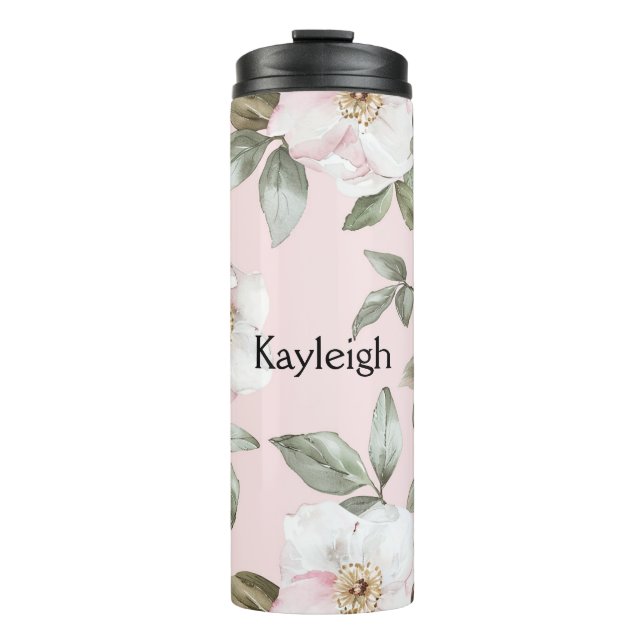 Pretty Blush Pink White Flowers   Thermal Tumbler (Front)